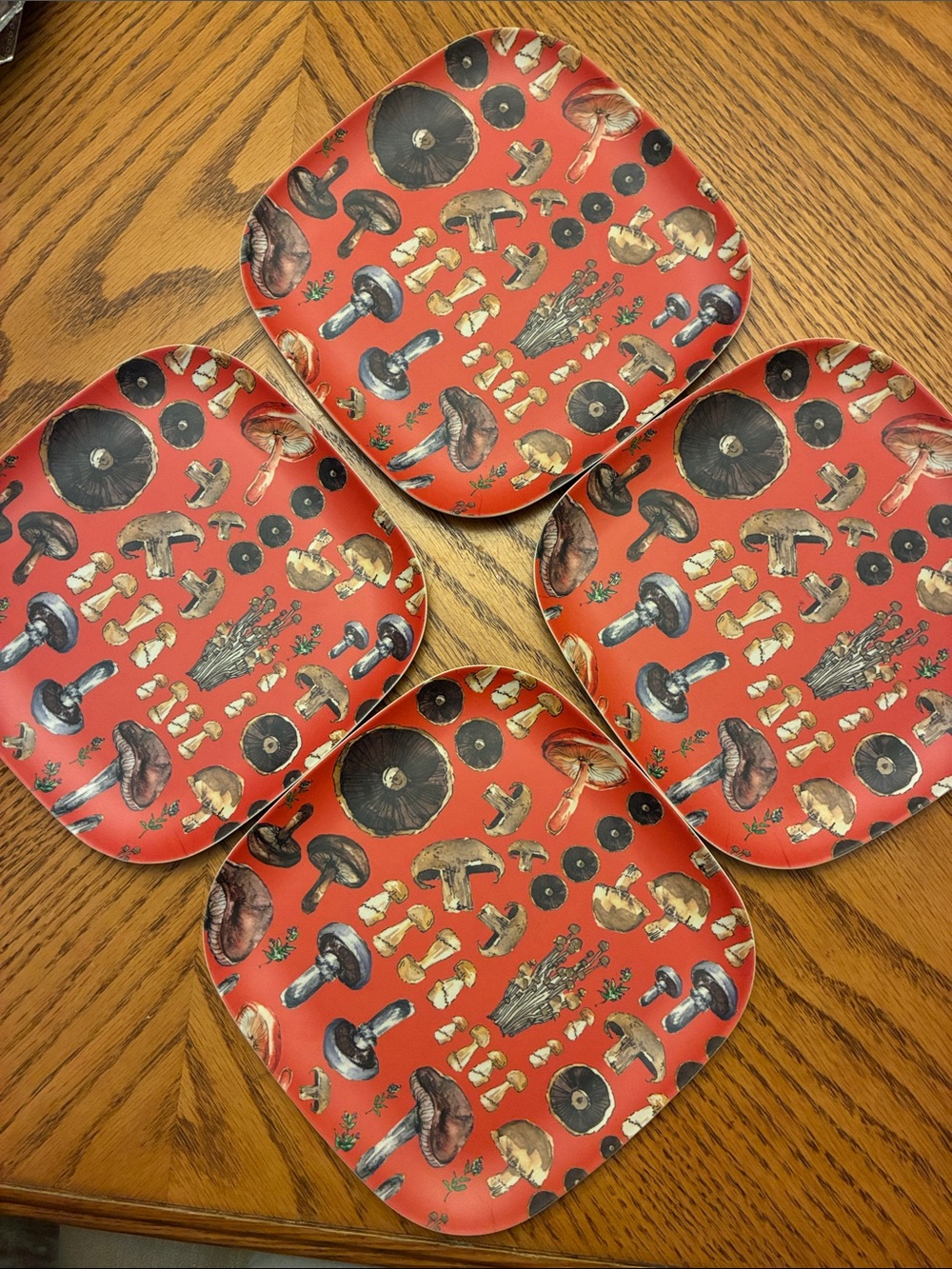 Terrain Anthropologie Mushroom Melamine Square 8” Plates Set of 4 Cottagecore⁠ - Picture 2 of 7